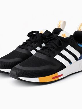 adidas Womens/Men’s Black Sneakers with White Stripes and Multicolor Accents